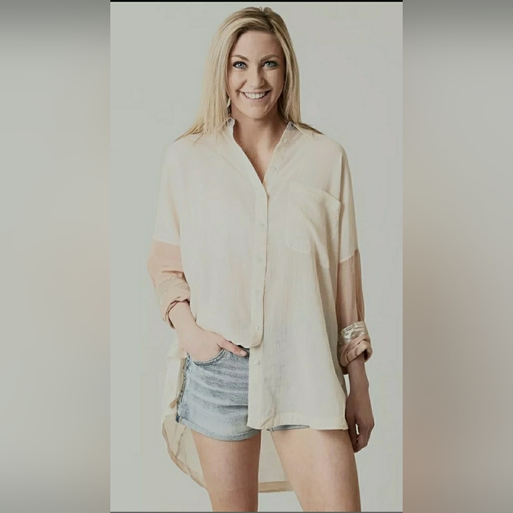 Free People Light Cream Button-Down Shirt